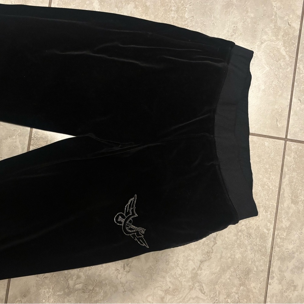 Black Velvet True Religion Joggers with Embroidered Logo